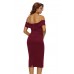 Burgundy Off-the-shoulder Midi Dress