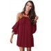 Burgundy Adorable Sexy O Ring Detail Ruffle Dress