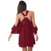 Burgundy Adorable Sexy O Ring Detail Ruffle Dress