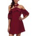 Burgundy Adorable Sexy O Ring Detail Ruffle Dress