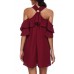 Burgundy Adorable Sexy O Ring Detail Ruffle Dress