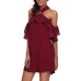 Burgundy Adorable Sexy O Ring Detail Ruffle Dress