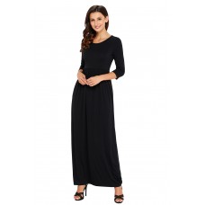 Black Pocket Design 3/4 Sleeves Maxi Dress