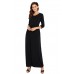 Black Pocket Design 3/4 Sleeves Maxi Dress