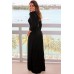 Black Pocket Design 3/4 Sleeves Maxi Dress