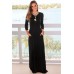 Black Pocket Design 3/4 Sleeves Maxi Dress