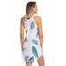 Palm Tree Leaf Print Ivory Sleeveless Dress