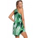 Green Leaf Print Sleeveless Dress