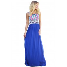 Stylish Aztec Print Sleeveless Royal Blue Maxi Dress