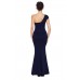 Navy Blue Sexy One Shoulder Ponti Gown