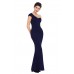 Navy Blue Sexy One Shoulder Ponti Gown