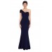 Navy Blue Sexy One Shoulder Ponti Gown