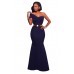 Navy Blue Sexy One Shoulder Ponti Gown