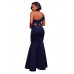 Navy Blue Sexy One Shoulder Ponti Gown