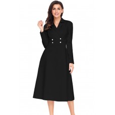 Black Vintage Button Collared Fit-and-flare Dress