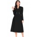 Black Vintage Button Collared Fit-and-flare Dress