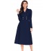 Navy Vintage Button Collared Fit-and-flare Dress