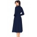 Navy Vintage Button Collared Fit-and-flare Dress