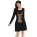 Geometric Snowflake Reindeer Black Christmas T-shirt Dress