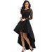 Black Long Sleeve Lace High Low Satin Prom Dress