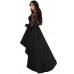 Black Long Sleeve Lace High Low Satin Prom Dress