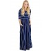 Navy White Striped Casual Pocket Style Maxi Dress