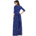 Navy White Striped Casual Pocket Style Maxi Dress