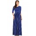 Navy White Striped Casual Pocket Style Maxi Dress