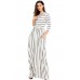 White Black Striped Casual Pocket Style Maxi Dress