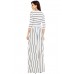 White Black Striped Casual Pocket Style Maxi Dress