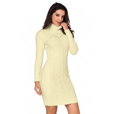 Apricot Cable Knit High Neck Sweater Dress