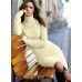 Apricot Cable Knit High Neck Sweater Dress