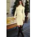 Apricot Cable Knit High Neck Sweater Dress