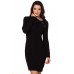 Asymmetric Buttoned Collar Black Bodycon Sweater Dress