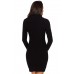 Asymmetric Buttoned Collar Black Bodycon Sweater Dress