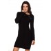 Asymmetric Buttoned Collar Black Bodycon Sweater Dress