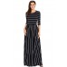 Black White Striped Casual Pocket Style Maxi Dress