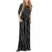 Black White Striped Casual Pocket Style Maxi Dress