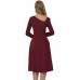 Burgundy Retro Inspired Asymmetric Collar Flared Dress