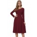 Burgundy Retro Inspired Asymmetric Collar Flared Dress