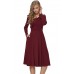 Burgundy Retro Inspired Asymmetric Collar Flared Dress