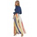 Blue Long Sleeve Yellowish Striped Skirt Maxi Dress