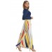 Blue Long Sleeve Yellowish Striped Skirt Maxi Dress