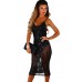 Black Sheer Sequined Midi Bodysuit Dress