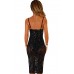 Black Sheer Sequined Midi Bodysuit Dress