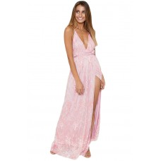 Pink Daring Open Back Glittering Party Dress