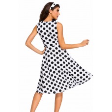 White Polka Dot Bohemain Print Dress with Keyholes