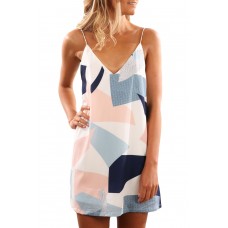 Color Block Geometric Print Short Dress