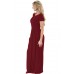 Wine Short Sleeve Ruched Waist Maxi Dress