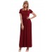 Wine Short Sleeve Ruched Waist Maxi Dress